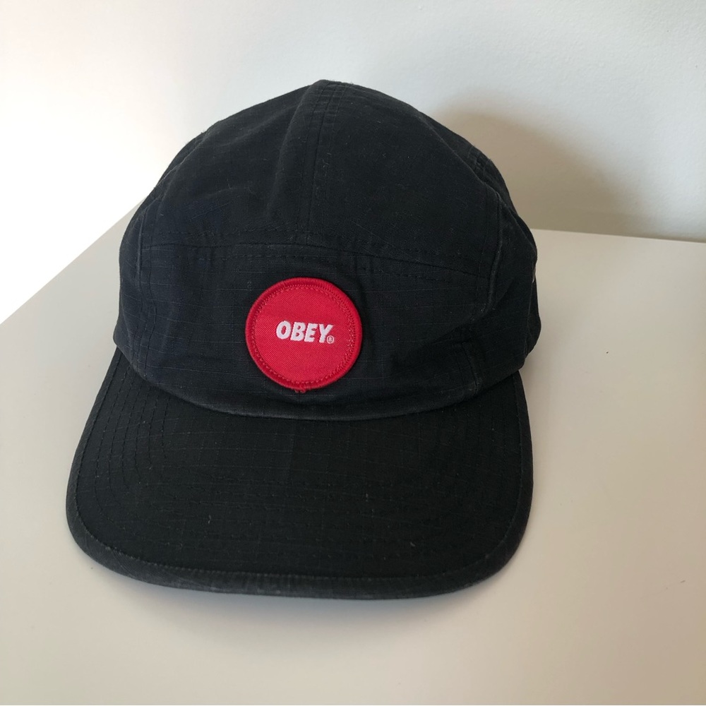 Obey 5 panel hat black red logo